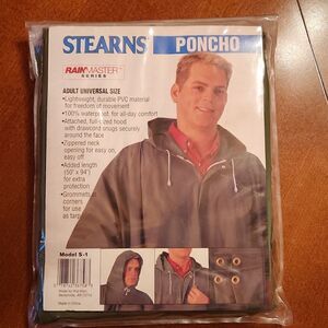 Stearns Waterproof Hooded PVC Poncho & Tarp w/ Grommets Unisex Small to XL Green